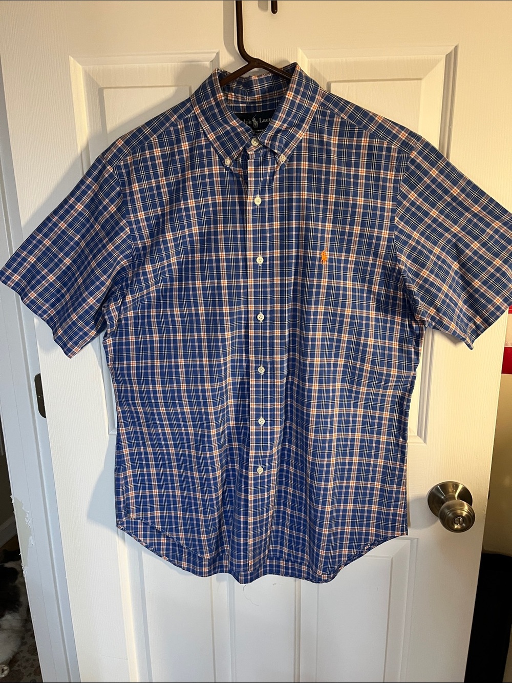 Ralph Lauren Navy and Orange Plaid Short-Sleeve Button-Down Shirt